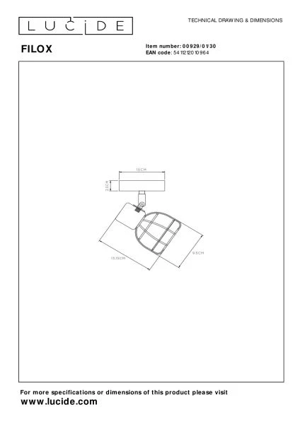 Lucide FILOX - Foco de techo - Ø 10 cm - 1xE14 - Negro - técnico